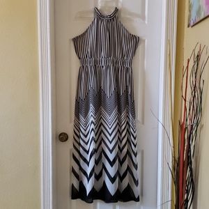 Elena Fashion Striped Halter Maxi Dress